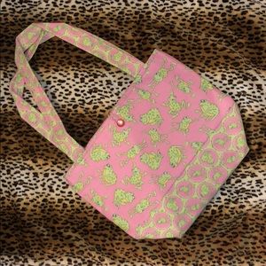 Pink frog green tote bag purse